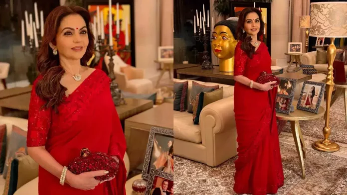 Nita Ambani Shines in Red Sari, Hosts Star-Studded Athlete Dinner at Antilia