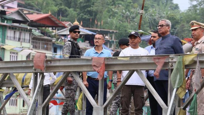 Sikkim Governor examining rising water levels at Indreni Bridge