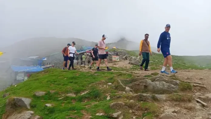 Trekkers on Meghalaya Trail Under New Safety Rule Tourists trekking in Meghalaya with a local guide under new trekking rule