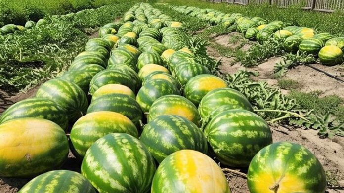 Farmers in Meghalaya display harvested watermelons