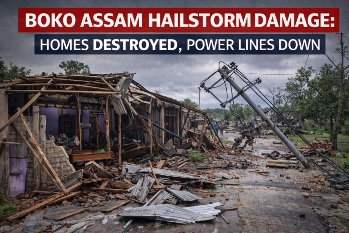 Severe Boko Assam hailstorm damage flattens homes and brings down power lines