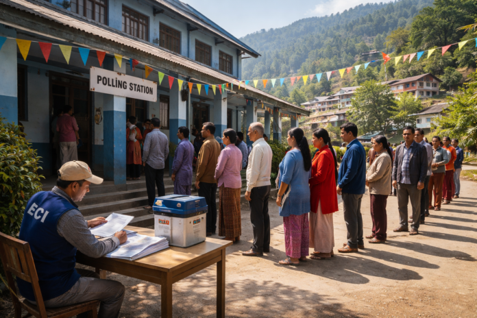 Voters line up at polling station Sikkim municipal polls 2026 voting and counting schedule announced