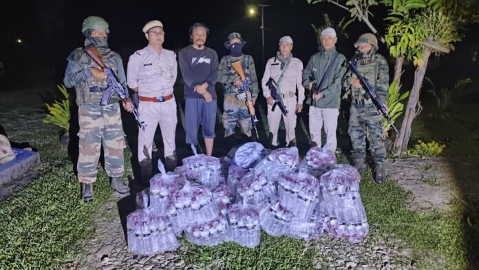 Assam police displaying seized Army CSD liquor cases after major smuggling bust