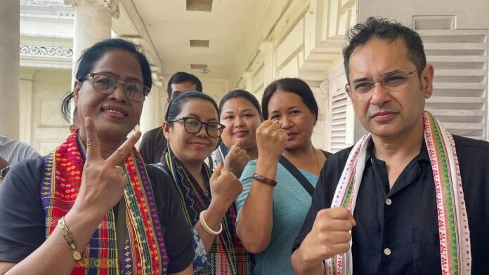 Tipra Motha supporters celebrating Tripura tribal council victory after election results