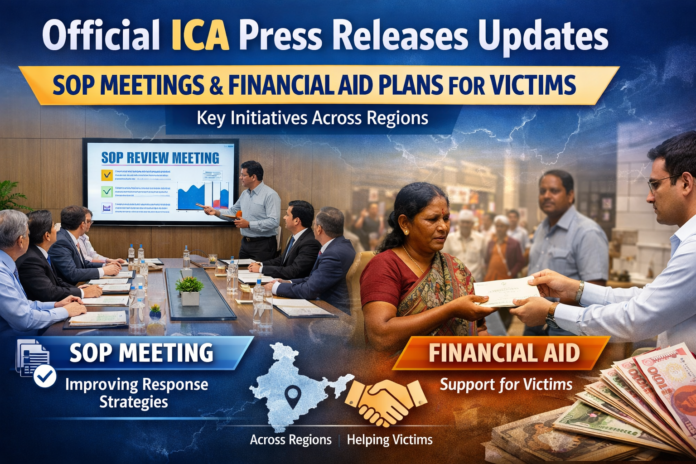 Officials discussing SOPs and financial aid during ICA press release meeting