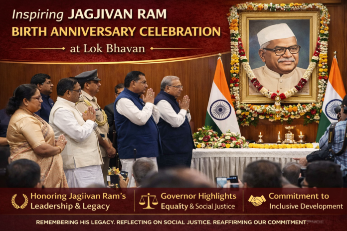 Leaders paying tribute at Jagjivan Ram birth anniversary celebration at Lok Bhavan