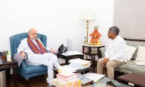 Amit Shah and Govindas Konthoujam Meeting on Manipur Security Amit Shah discusses Manipur law and order review with Govindas Konthoujam