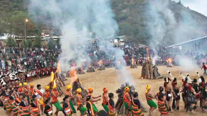 Traditional Naga cultural performances during the Hornbill Festival in Nagaland
