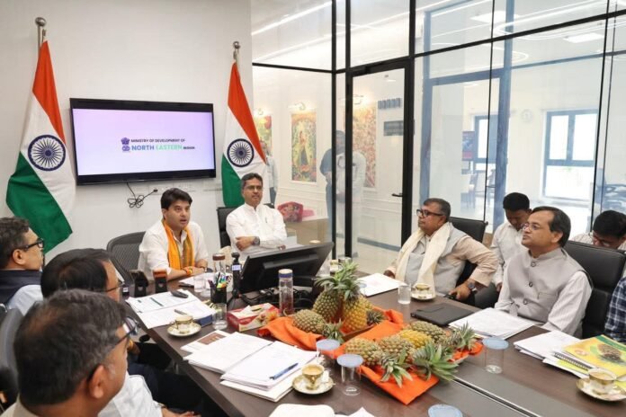 Union Minister Jyotiraditya Scindia launching Mission Queen Pineapple initiative to promote Tripura pineapple exports.