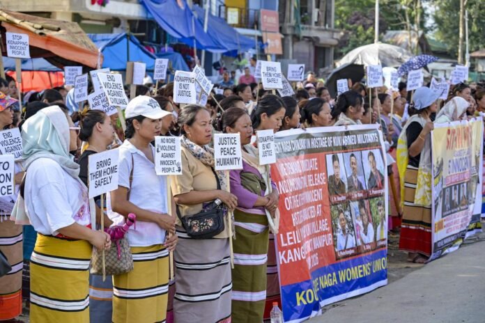 Community members gathering during public demonstrations over missing Naga individuals in Manipur