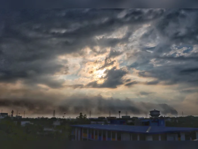 Dark storm clouds and strong winds sweeping across Northeast India during pre-monsoon activity