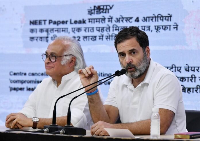 Congress leaders addressing media over NEET paper leak allegations in Assam