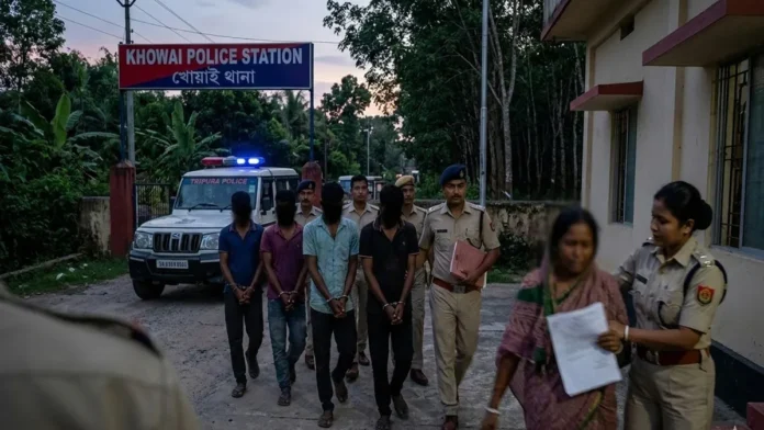 Tripura police officials addressing media regarding viral zombie drug rumours in Khowai district