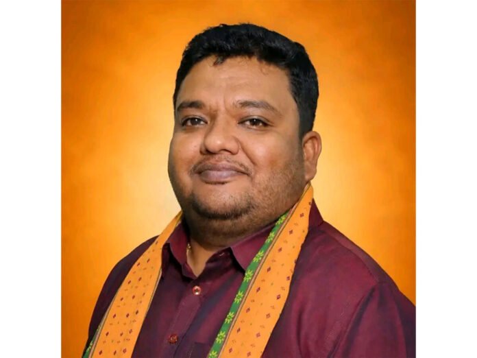 Abhishek Debroy receiving congratulations after appointment as new BJP Tripura State President during party leadership transition