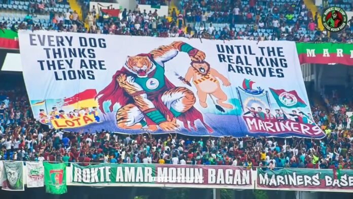 Mohun Bagan supporters paying tribute to Tutu Bose in Kolkata stadium memorial gathering