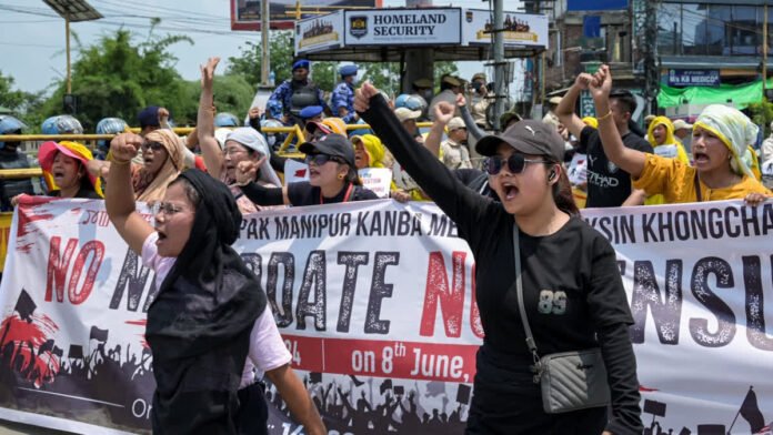 Thousands of protesters participate in the Manipur NRC Update Protest rally in Imphal organized by civil society organisations.