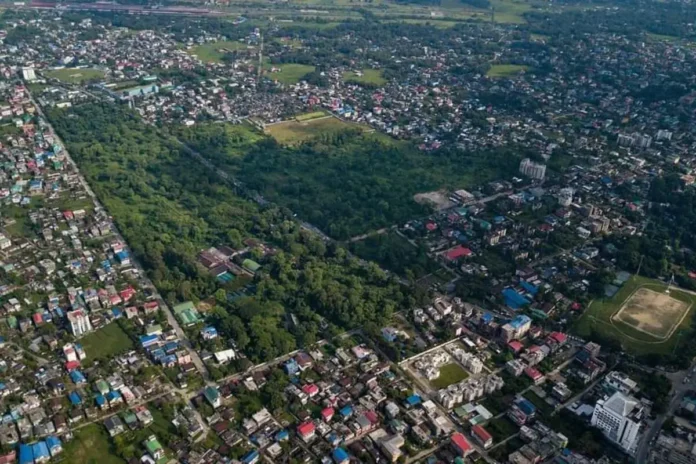 Aerial view of Dibrugarh city following the announcement of the Dibrugarh State Capital Region development plan worth Rs 500 crore..