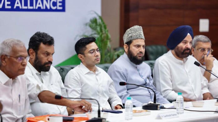 AA25grqI New Delhi, Jun 08 (ANI): TMC General Secretary Abhishek Banerjee and other leaders in the INDIA Bloc Meeting at Constitution Club of India, in New Delhi on Monday. (AICC/ANI Photo)