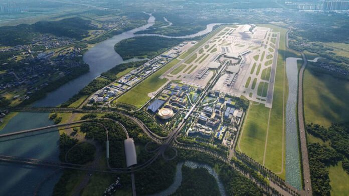 An artist’s impression of the proposed Adani Airport City at Navi Mumbai.