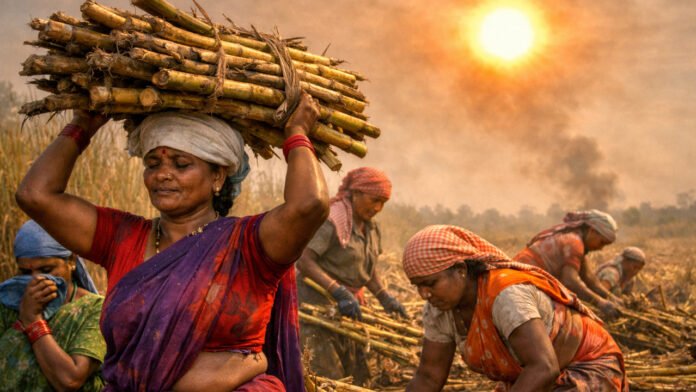 Rural development worksite in Mohanpur during intense summer heat where emergency responders and officials assess conditions following a worker's collapse.