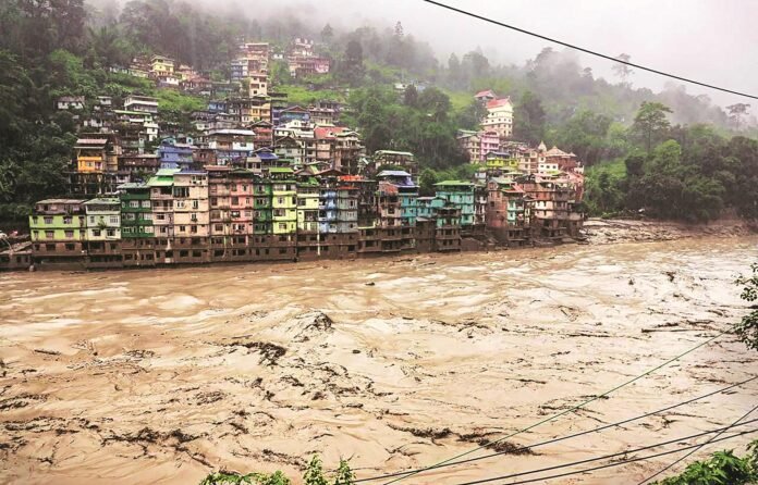 Rising water levels of the Brahmaputra River near Dibrugarh as authorities monitor flood conditions during the monsoon season.