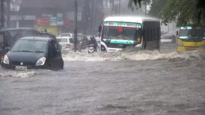 Waterlogged streets in Guwahati during the Guwahati Urban Flooding Situation caused by heavy monsoon rainfall.