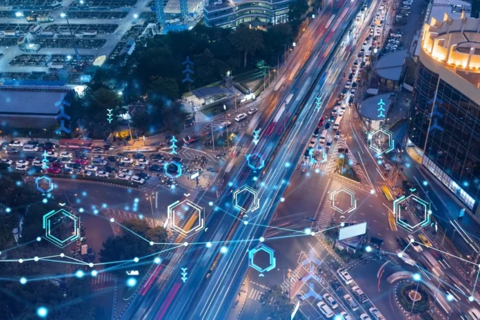 AI-powered traffic signal system operating at a busy intersection in Guwahati to manage peak hour congestion.
