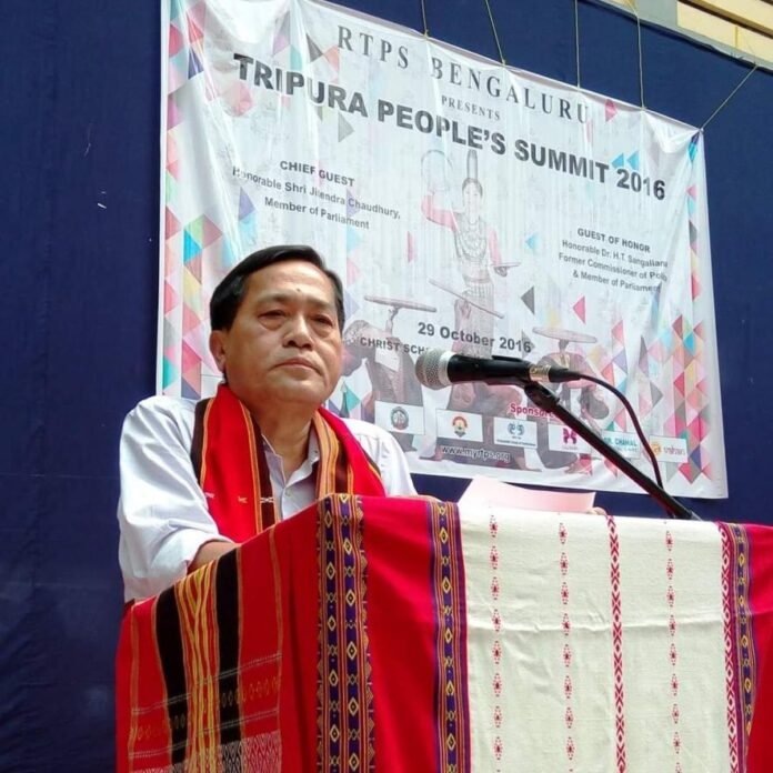 CPI(M) leader Jitendra Chaudhury speaking on the Tripura Blockade Political Criticism following the withdrawal of the protest.