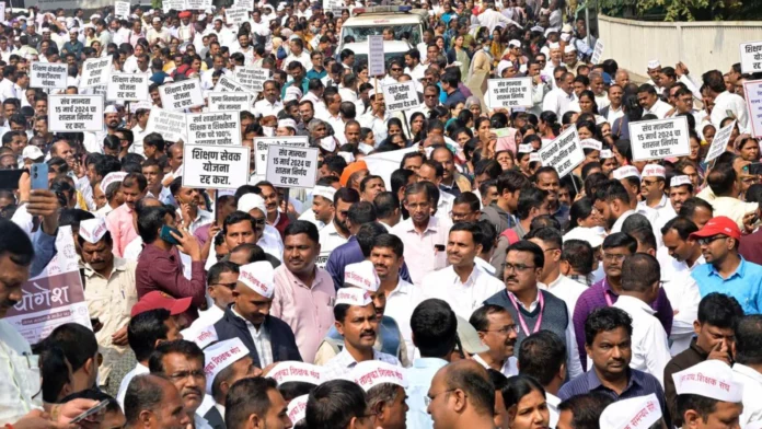 Members of a teachers' organization announcing plans for a TET Verdict Protest following a Supreme Court ruling.