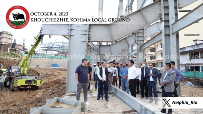 Nagaland Chief Minister Neiphiu Rio reviewing urban infrastructure development projects in Kohima and Dimapur with officials.
