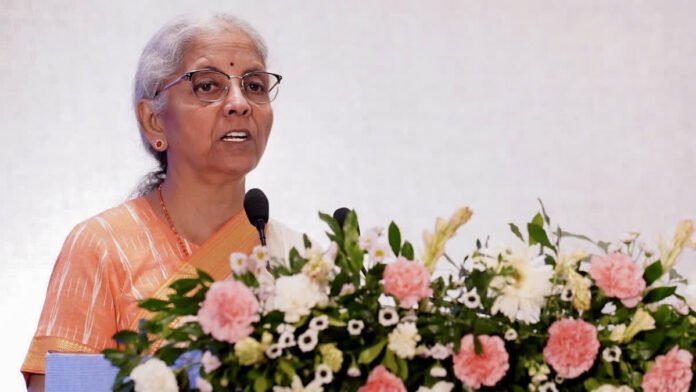 Finance Minister Nirmala Sitharaman addressing a meeting highlighting increased funding for Externally Aided Projects in the Northeast region.