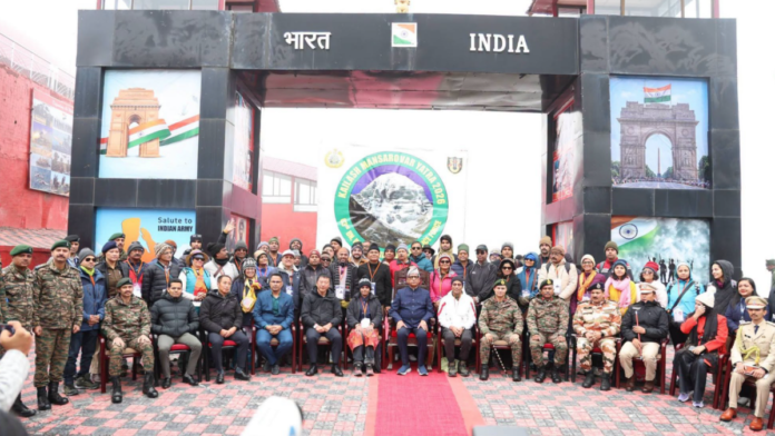 Sikkim Governor flagging off pilgrims for the Kailash Mansarovar Yatra during a ceremonial send-off event.