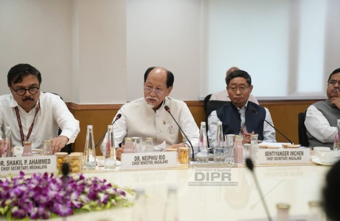 Nagaland Chief Minister Neiphiu Rio presenting the Foothill Road corridor project aimed at improving agricultural connectivity and supporting petroleum exploration.