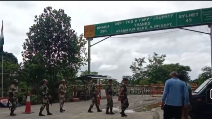 Security personnel conduct border surveillance in Assam as authorities strengthen measures against undocumented cross-border movement.
