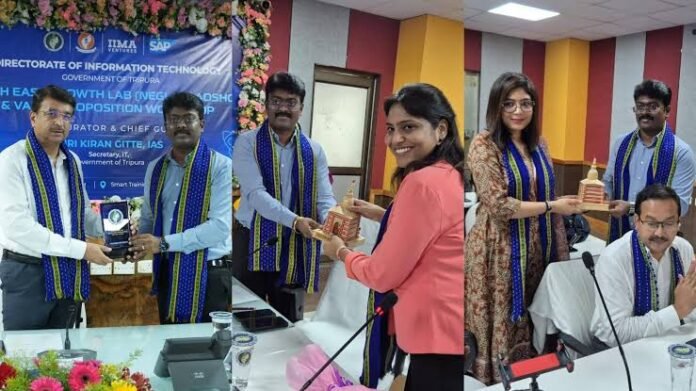 Information Technology Secretary Kiran Gitte inspects the newly designed digital pavilion showcasing technology and digital governance initiatives in Tripura.