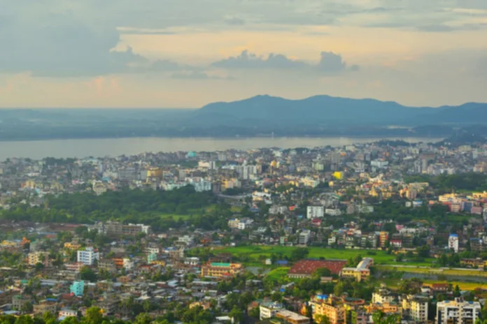 A digitally created futuristic skyscraper concept representing a modern urban skyline in Assam, widely shared across social media.