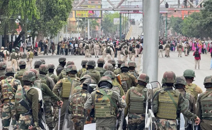 Protesters in Manipur participate in a rally demanding stronger action against armed groups and improved regional security.