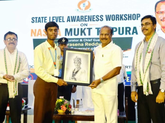 Governor Indra Sena Reddy Nallu inaugurates the state-wide Tripura Nasha Mukt de-addiction workshop on July 18 with officials and participants in attendance.
