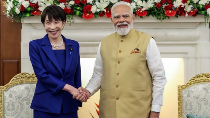 Indian Prime Minister Narendra Modi and Japanese Prime Minister Sanae Takaichi during the India-Japan Annual Summit in New Delhi.