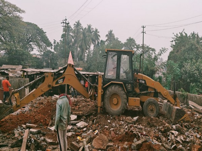 Administrative officials inspecting unauthorized structures along National Highway-44A in Kanchanpur ahead of planned encroachment removal operations.