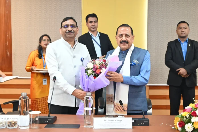 Union Minister Jitendra Singh reviews geo-mapping technologies at the North Eastern Space Applications Centre (NESAC) to support smart governance initiatives.