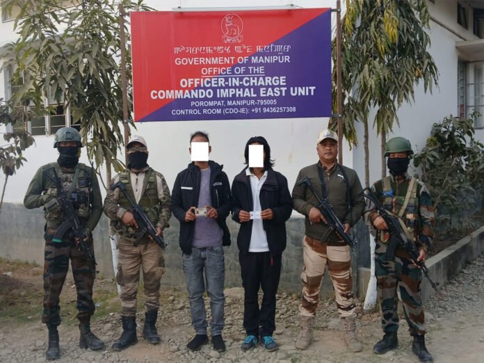 Security personnel conducting coordinated operations in Manipur following the arrest of alleged cadres linked to proscribed organizations.