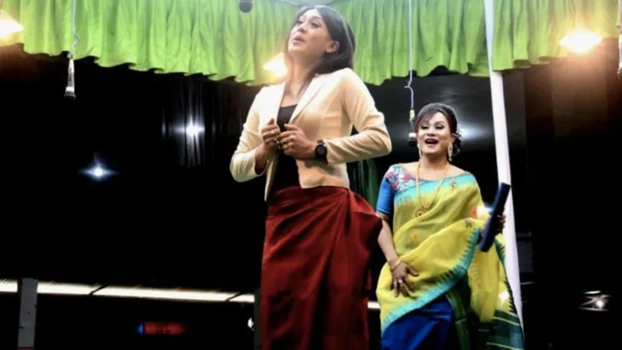 Traditional Shumang Leela performers participating in a cultural discussion on preserving Manipur's historic theatre heritage.