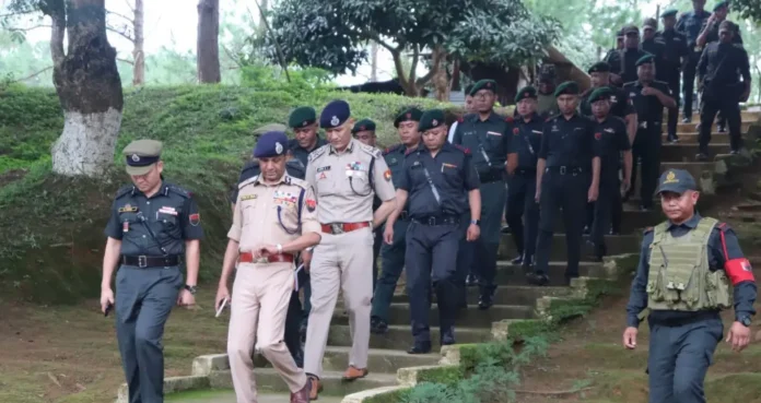 Manipur Director General of Police reviewing security preparedness and interacting with personnel during a field visit to border districts.