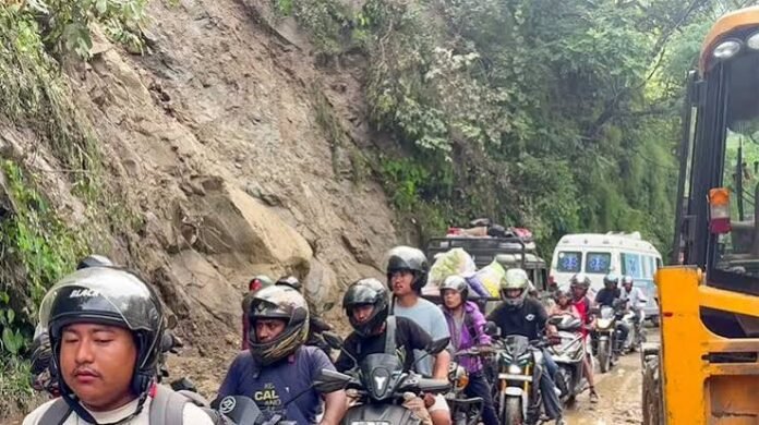 Emergency restoration crews work on Sikkim National Highway 10 after heavy rain causes repeated disruptions along the vital mountain route.