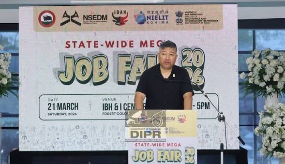 Young job seekers interact with employers at a regional hospitality and IT job fair hosted in Dimapur, Nagaland.