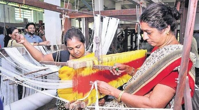Traditional weavers work at a dedicated handloom hub in Churachandpur as new facilities support safer weaving conditions.