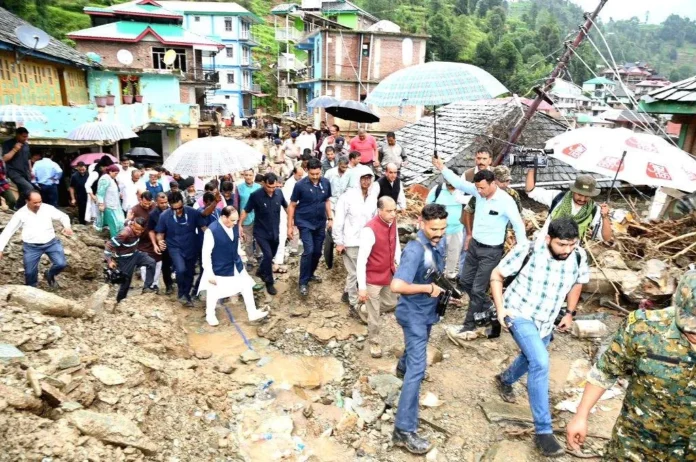 Union Minister J.P. Nadda meets flash flood survivors during a visit to Yazali in Arunachal Pradesh’s Keyi Panyor district.