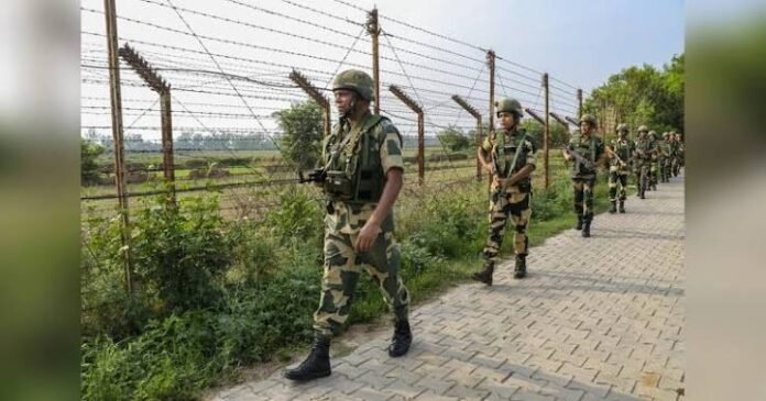 BSF and Tripura Police personnel increasing vigilance along the Bangladesh border ahead of the festival season.