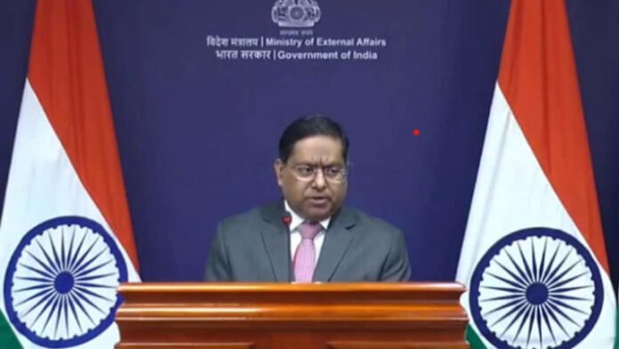 AA2cKIvN MEA Spokesperson Randhir Jaiswal addresses a press conference in New Delhi on Tuesday. ANI
